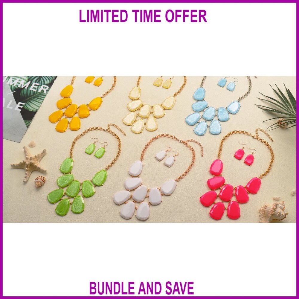 Chunky Bubble Statement Collar Necklace Set With … - image 8